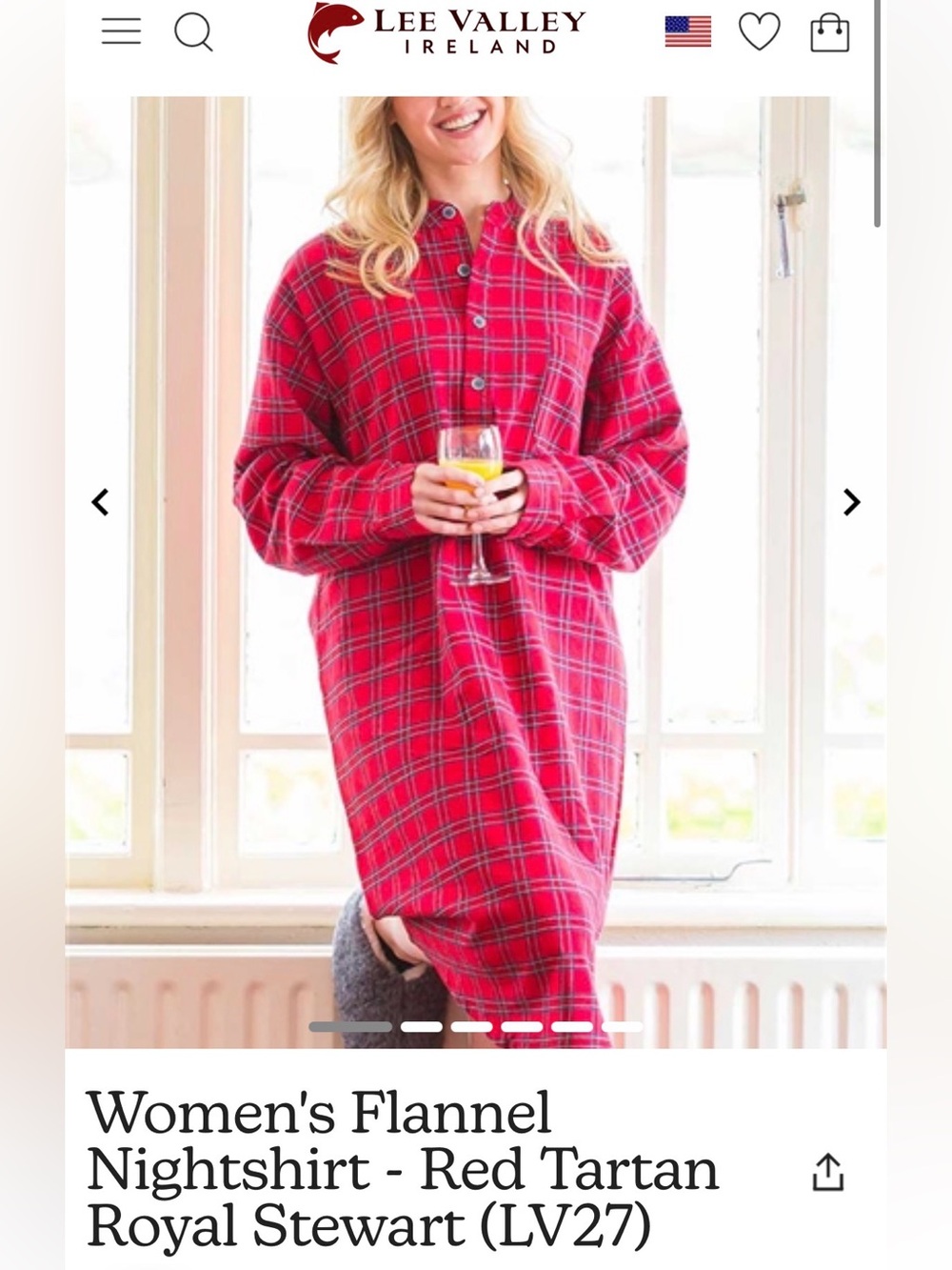 Lee Valley Ireland Flannel Nightshirt - Classic large